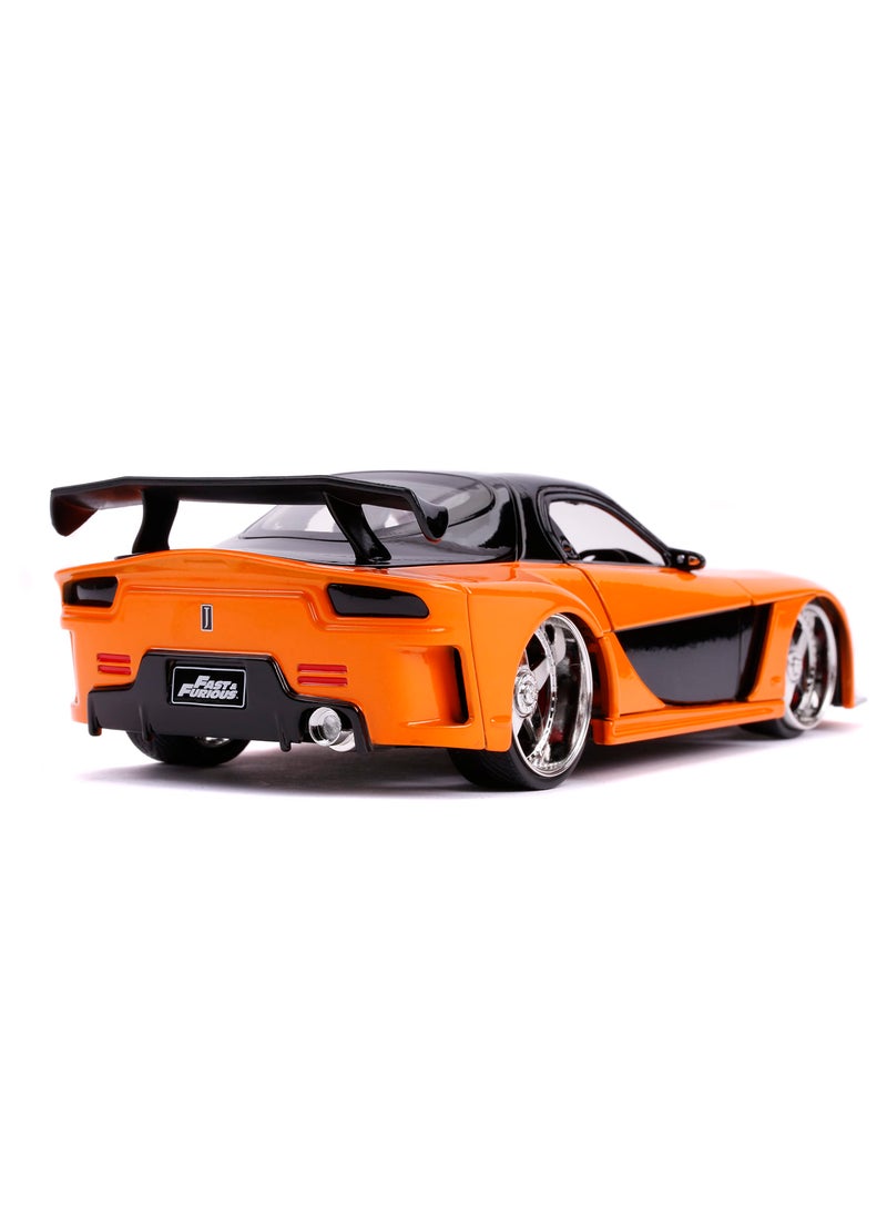 Jada Toys Fast & Furious 1:24 Han's Mazda RX-7 Die-cast Car, Toys for Kids and Adults, Orange and Black  - Image 5