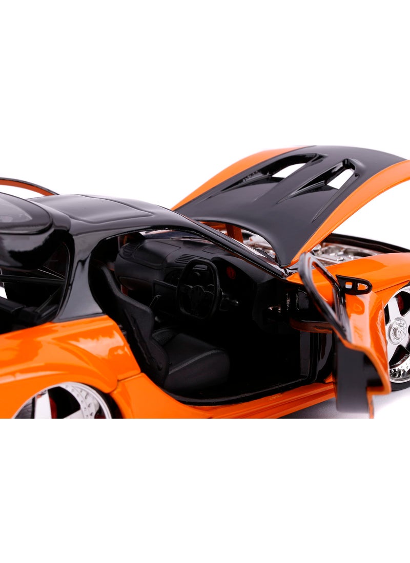 Jada Toys Fast & Furious 1:24 Han's Mazda RX-7 Die-cast Car, Toys for Kids and Adults, Orange and Black  - Image 4