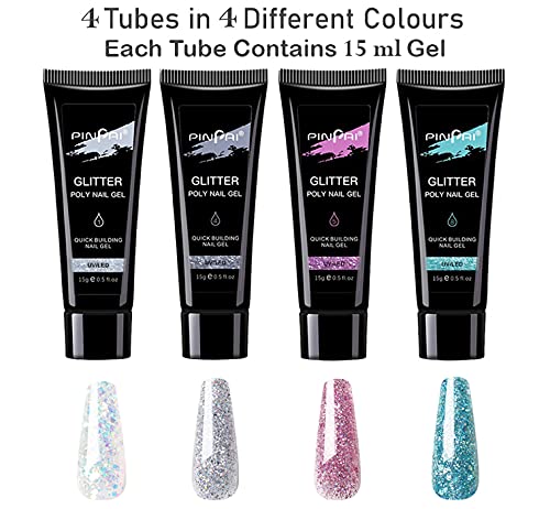 Pinpai Glitter Acrylic Gel Poly Nail Gel Nail Extension Set With 4 Tubes - Image 2