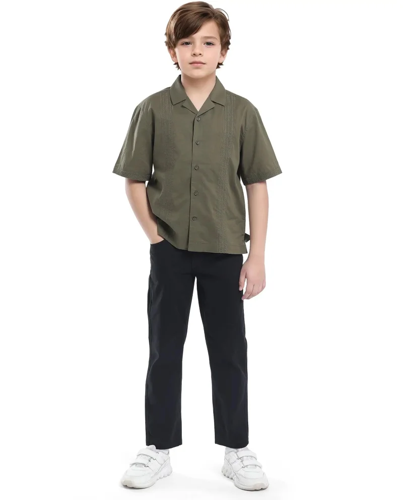 رير ونز Rare Ones Kids Kyte-S Olive Cotton Half Sleeve Solid Button Closure Regular Fit Shirt