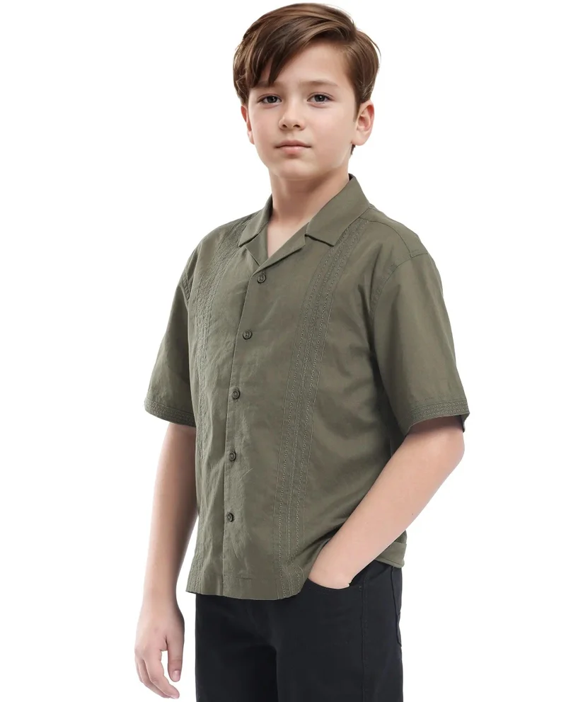 Rare Ones Rare Ones Kids Kyte-S Olive Cotton Half Sleeve Solid Button Closure Regular Fit Shirt