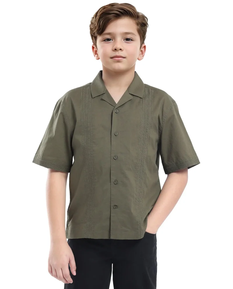 Rare Ones Rare Ones Kids Kyte-S Olive Cotton Half Sleeve Solid Button Closure Regular Fit Shirt