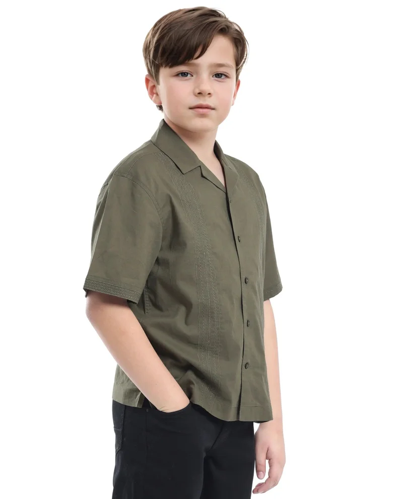 Rare Ones Rare Ones Kids Kyte-S Olive Cotton Half Sleeve Solid Button Closure Regular Fit Shirt