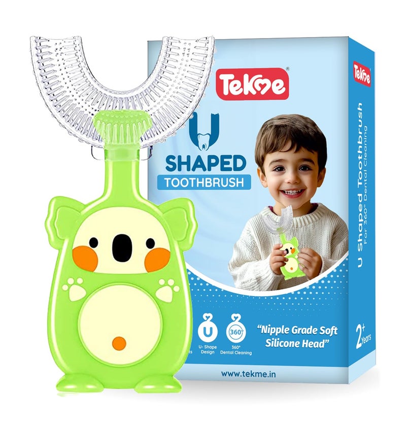 tekme Manual U Shaped Toothbrush For Kids, Food Grade Soft Silicone Brush Head, 360? Oral Teeth Cleaning Tools, Children Infant U Shape Toothbrush (6-12 Years Koala Shape), Multicolor - Image 1