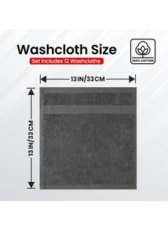 Infinitee Xclusives Infinitee Xclusives [12 Pack] Premium Grey Wash Cloths and Face Towels, 13 x 13 Inches (33 x 33cm) 100% Cotton, Soft and Absorbent Washcloths Set - Perfect for Bathroom, Gym, and Spa  - Image 2