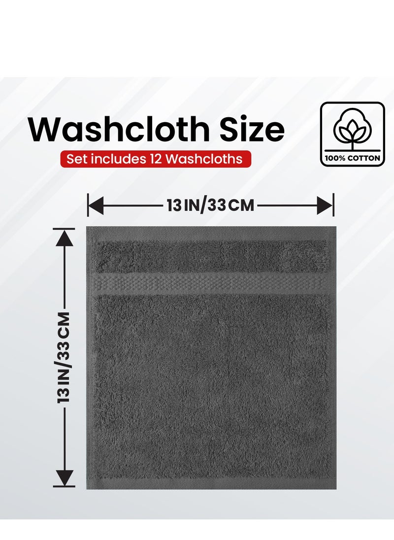 Infinitee Xclusives Infinitee Xclusives [12 Pack] Premium Grey Wash Cloths and Face Towels, 13 x 13 Inches (33 x 33cm) 100% Cotton, Soft and Absorbent Washcloths Set - Perfect for Bathroom, Gym, and Spa  - Image 3