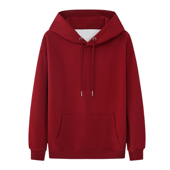 370 Hooded Thin Eating Wool Cotton Composite Solid Color Sweater Loose Hooded Men'S And Women'S Base Shirt Trendy - Image 1