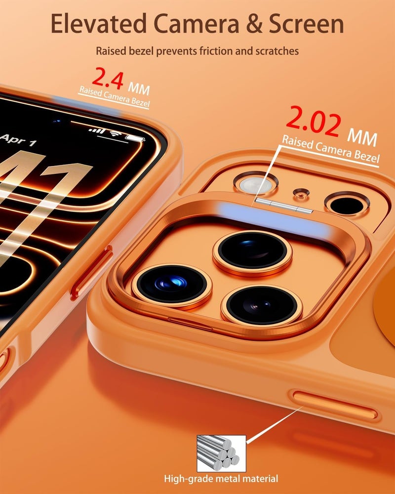 VONZEE Clear Camera Kickstand Case for iPhone 17 Pro Max, Built-in Adjustable Camera Stand, Clear Magnetic Mag-Safe Shockproof Classic Series Phone Cover (Cosmic Orange) - Image 4