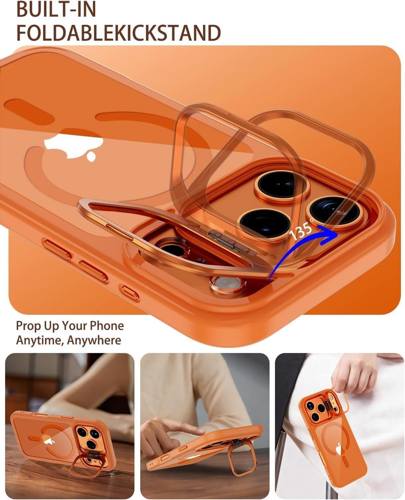 VONZEE Clear Camera Kickstand Case for iPhone 17 Pro Max, Built-in Adjustable Camera Stand, Clear Magnetic Mag-Safe Shockproof Classic Series Phone Cover (Cosmic Orange) - Image 5