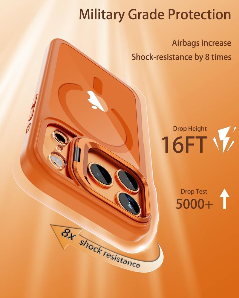 VONZEE Clear Camera Kickstand Case for iPhone 17 Pro Max, Built-in Adjustable Camera Stand, Clear Magnetic Mag-Safe Shockproof Classic Series Phone Cover (Cosmic Orange) - Image 3