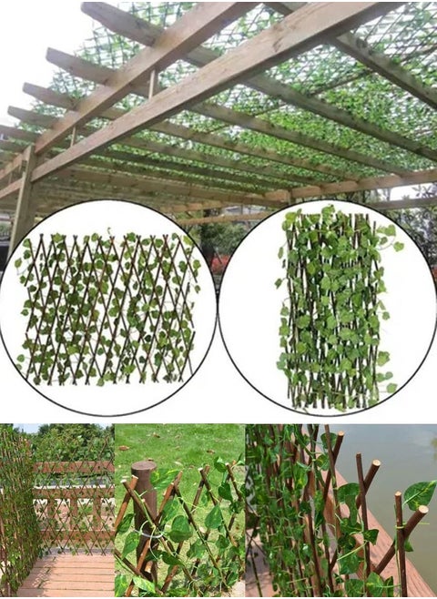 Bamboo fence 1.2 meters long, extendable to 2.8 meters wide, with artificial plants