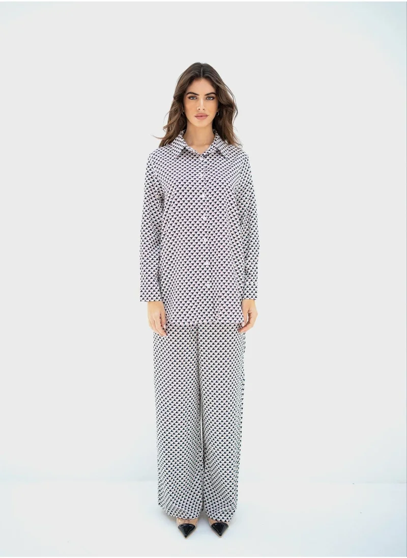 Hassal Button Down Shirt And High Waist Pants Set