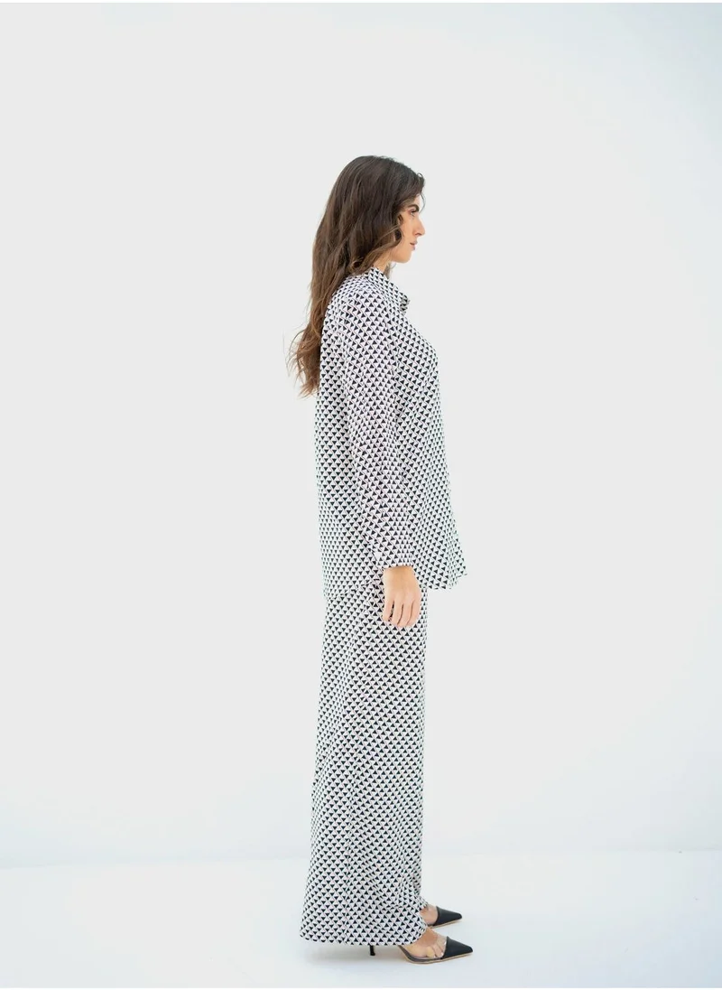 Hassal Button Down Shirt And High Waist Pants Set