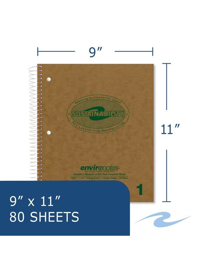 Roaring Spring Environotes Recycled Spiral One Subject Notebook, 11" x 9", 80 Sheets Heavy 20# White College Ruled Paper, Sustainable, Made in the USA, 3 Hole Punched, Perferated, Pockets - Image 2