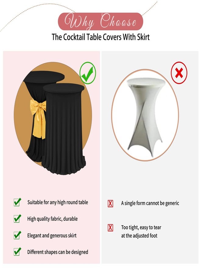 YMHPRIDE 6 Pack Round Spandex Cocktail Table Skirt, 32x43 Inch Stretch Cocktail Tablecloths with Skirt, Table Skirt with Wavy Drapes Fitted High Top Bar Table Covers for Wedding, Bar, Party, Banquet（Black） - Image 5