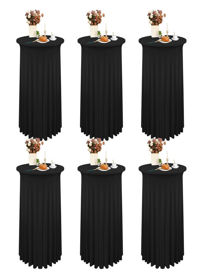YMHPRIDE 6 Pack Round Spandex Cocktail Table Skirt, 32x43 Inch Stretch Cocktail Tablecloths with Skirt, Table Skirt with Wavy Drapes Fitted High Top Bar Table Covers for Wedding, Bar, Party, Banquet（Black） - Image 1