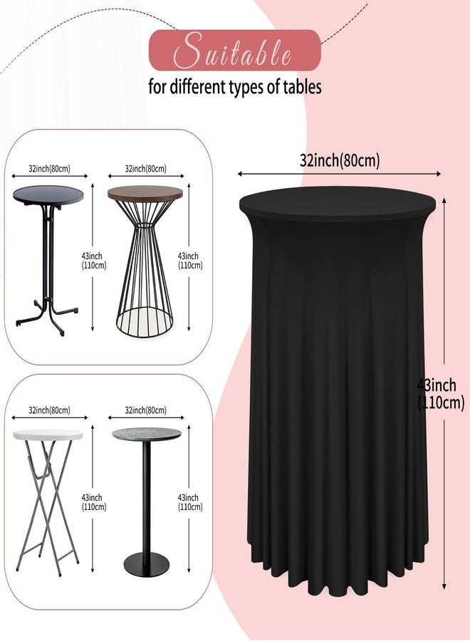 YMHPRIDE 6 Pack Round Spandex Cocktail Table Skirt, 32x43 Inch Stretch Cocktail Tablecloths with Skirt, Table Skirt with Wavy Drapes Fitted High Top Bar Table Covers for Wedding, Bar, Party, Banquet（Black） - Image 3