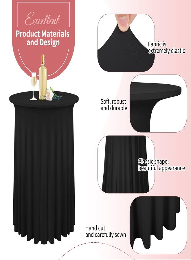 YMHPRIDE 6 Pack Round Spandex Cocktail Table Skirt, 32x43 Inch Stretch Cocktail Tablecloths with Skirt, Table Skirt with Wavy Drapes Fitted High Top Bar Table Covers for Wedding, Bar, Party, Banquet（Black） - Image 2