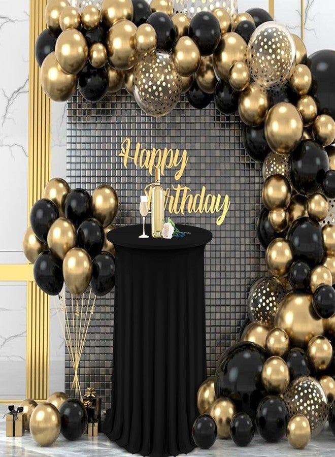 YMHPRIDE 6 Pack Round Spandex Cocktail Table Skirt, 32x43 Inch Stretch Cocktail Tablecloths with Skirt, Table Skirt with Wavy Drapes Fitted High Top Bar Table Covers for Wedding, Bar, Party, Banquet（Black） - Image 4