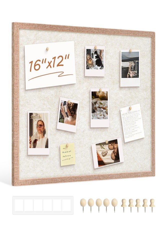 DOLLAR BOSS Felt Framed Bulletin Board 16'' x12'' 1PC Small Cork Boards for Walls Cute Lightweight Aesthetic Corkboard for Office Home Decor College Dorm Room Photo Display with 10 Pins, Beige - Image 1