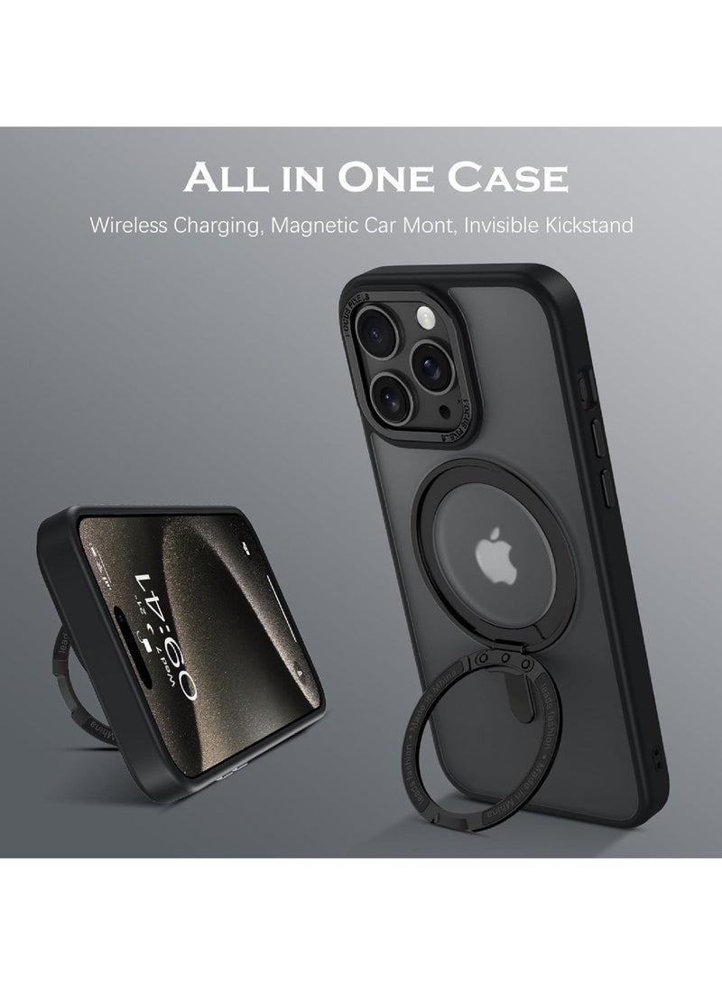 Rock Pow 360°Rotatable Ring for iPhone 13 Pro Case with Magnetic/Invisible Stand Compatible with Magsafe Military Standard Protection Shockproof Matte Translucent - Image 4