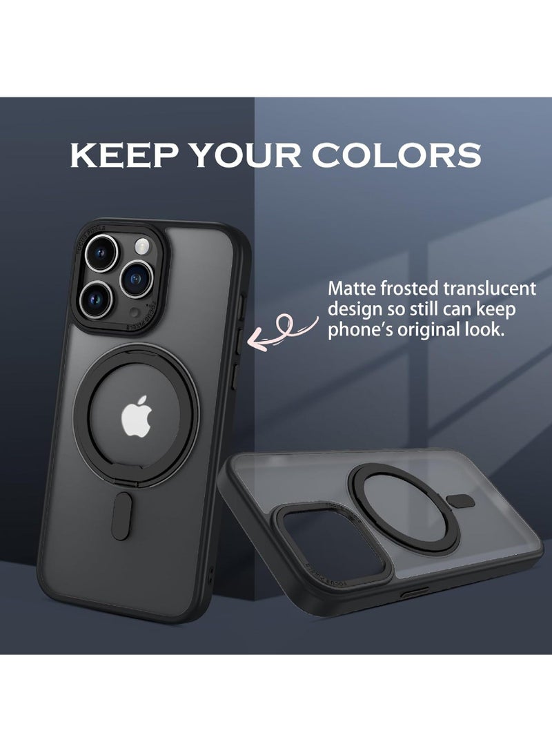 Rock Pow 360°Rotatable Ring for iPhone 13 Pro Case with Magnetic/Invisible Stand Compatible with Magsafe Military Standard Protection Shockproof Matte Translucent - Image 2