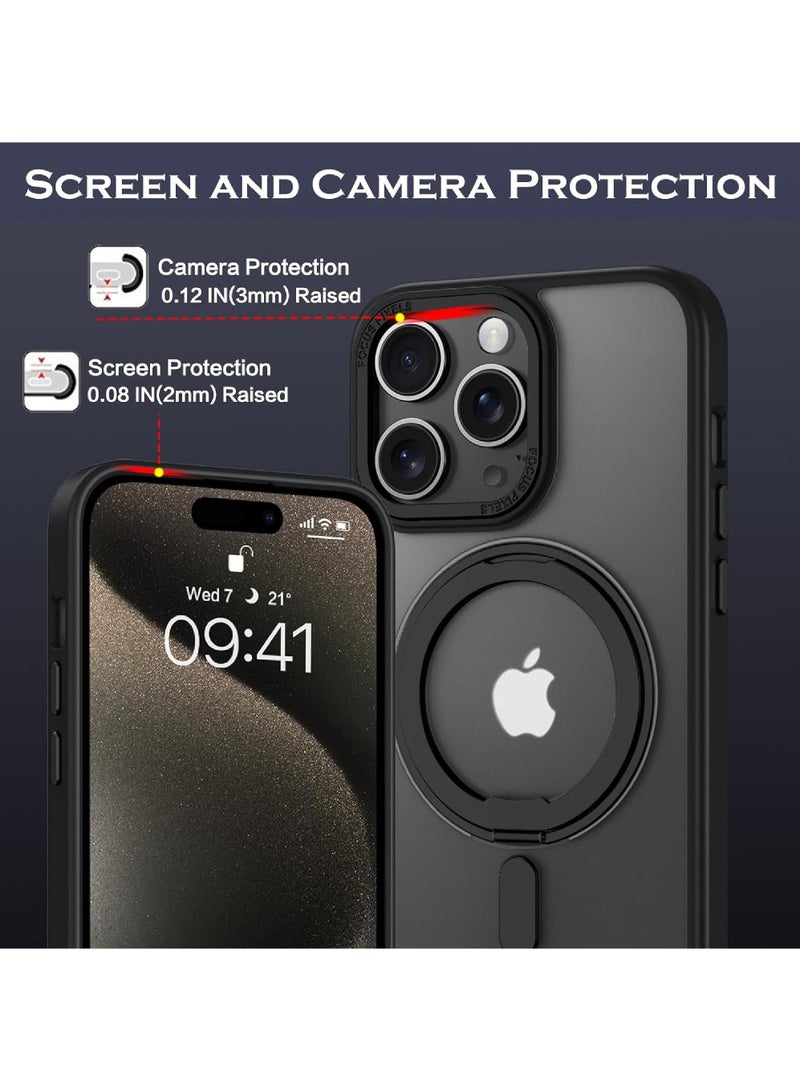 Rock Pow 360°Rotatable Ring for iPhone 13 Pro Case with Magnetic/Invisible Stand Compatible with Magsafe Military Standard Protection Shockproof Matte Translucent - Image 3