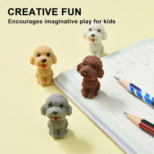 TDOCK 24Pcs Pencil Top Erasers for Kids, Dog Pencil Erasers Toppers Bulk, Cute Cap Erasers for Party Favors Classroom Rewards - Image 3