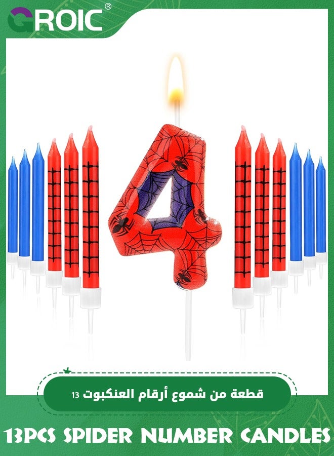 GROIC 13pcs Spider Web Birthday Candles, Number Birthday Candles for Kids ​Birthday Party Spider Theme Decorations, Cake Candles Cake Topper Candle, Candle Number for Birthday Party Supplies (4) - Image 1