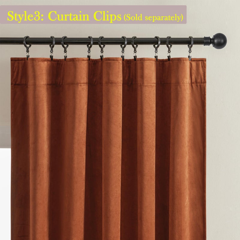 Timeper Small Window Velvet Curtains - Burnt Orange 63 Inches Soft Drapes For Bedroom/Living Room/Dining Trade Short Backdrop  Rod Pocket Back Tab  Burnt Orange  W52 X L63 Inches  2 Panels - Image 4