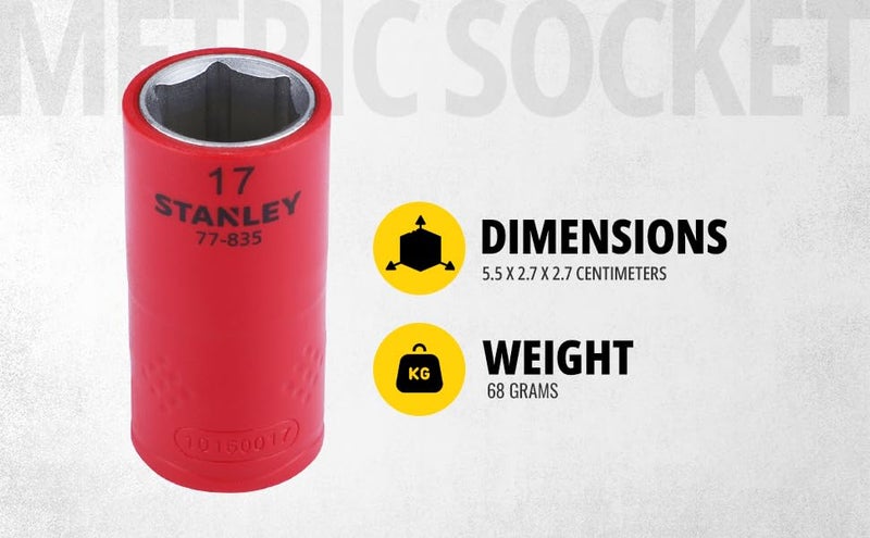 STANLEY STMT7783523B 12 VDE Insulated Metric Socket 17mm Ideal For Repair Of Electric Vehicles Red - Image 2