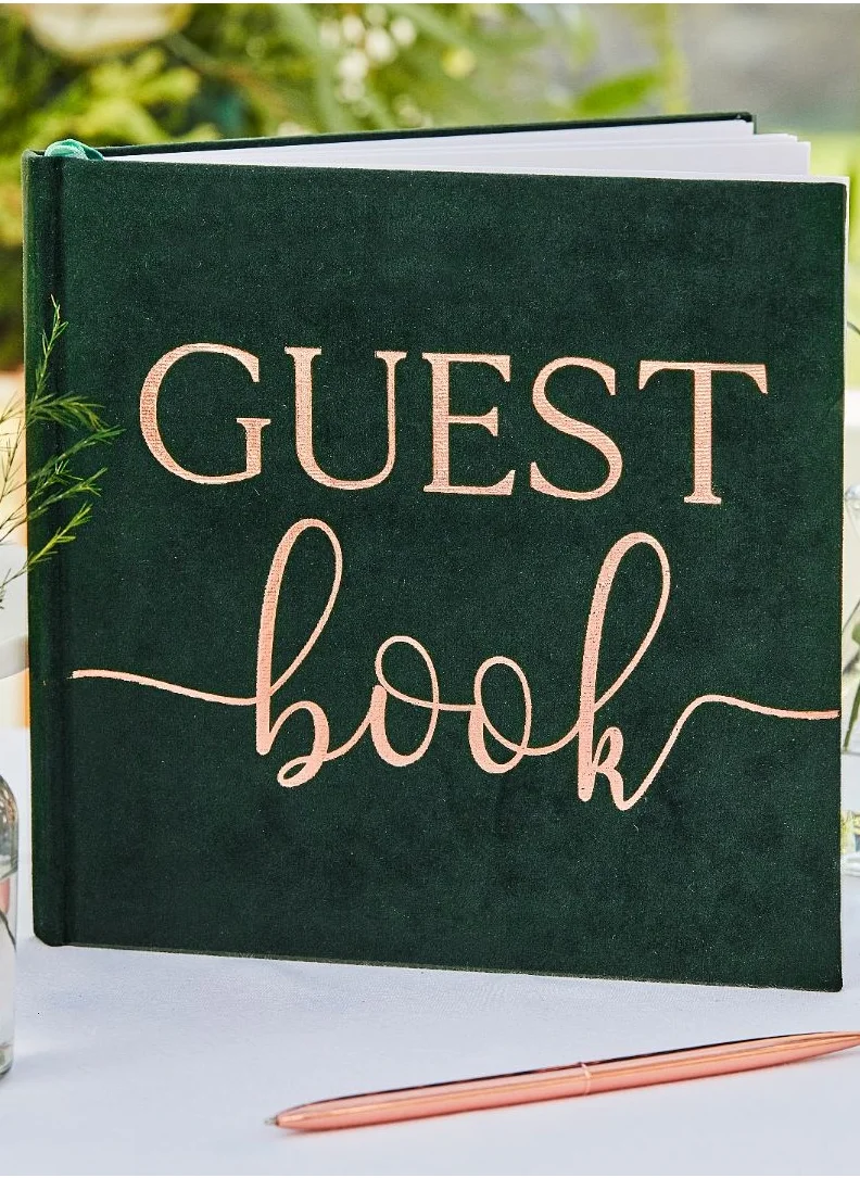 Ginger Ray Green Velvet Bronze Foiled Guest Book