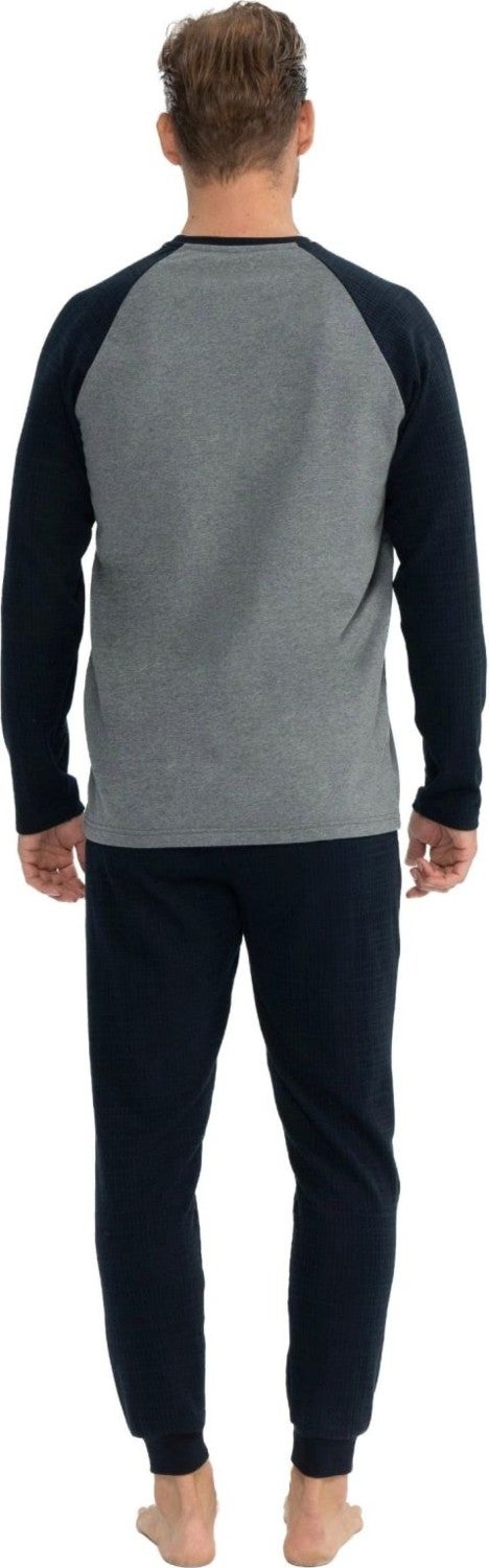 U.S. Polo Assn. 18823 Men's Navy Blue Long Sleeve Round Neck Jacquard Fabric Two Thread Tracksuit Set  - Image 3