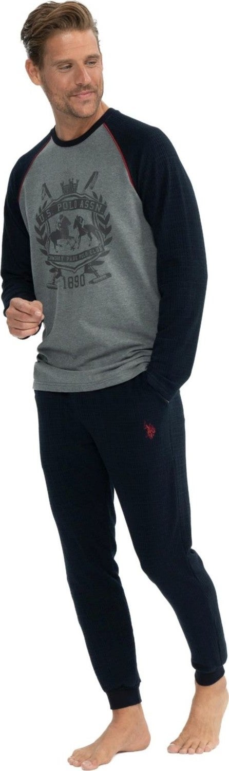 U.S. Polo Assn. 18823 Men's Navy Blue Long Sleeve Round Neck Jacquard Fabric Two Thread Tracksuit Set  - Image 2