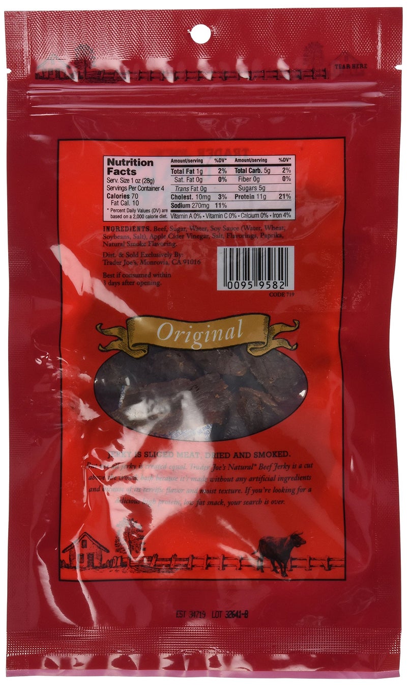Trader Joe's Natural Beef Jerky Original Flavor 4 Ounce Package (Original) - Image 2