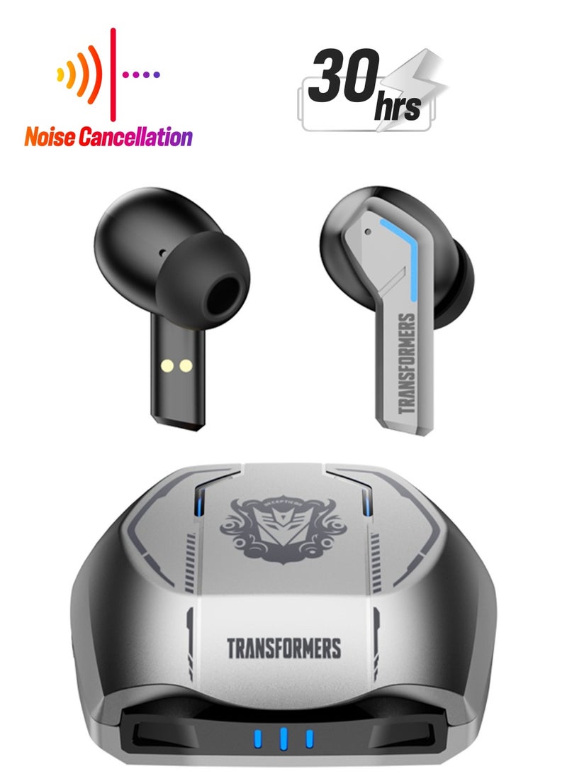 TRANSFORMERS TF-T06 TWS Bluetooth Earbuds, In-Ear Design, Noise Isolation, Up to 30 Hours Playtime - Silver - Image 1