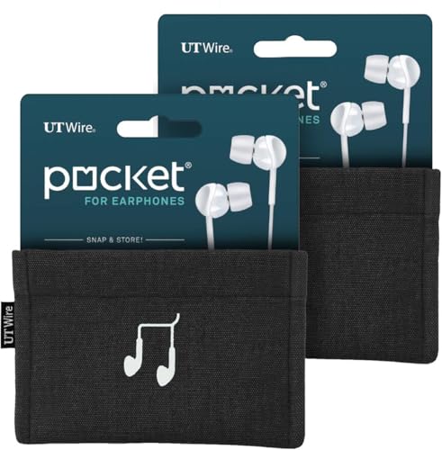 UT Wire [2 Pack Pocket Snap & Store Earphone Case Pouch, Black with Solid Grey Interior - Image 1