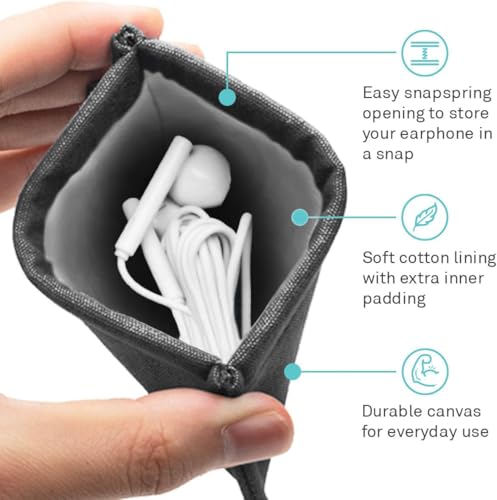 UT Wire [2 Pack Pocket Snap & Store Earphone Case Pouch, Black with Solid Grey Interior - Image 4