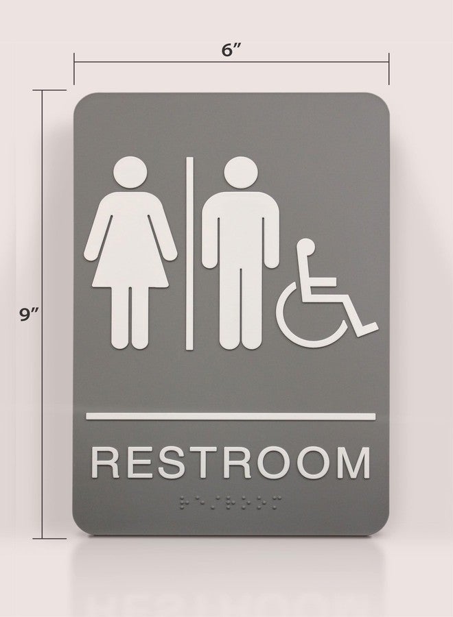 هيد لاين لافتة Headline Sign 5222، لافتة حمام مُجهزة لذوي الاحتياجات الخاصة (ADA) مع كتابة برايل من الدرجة الثانية ورسومات بارزة، مقاس 6 بوصات × 9 بوصات، لون رمادي فاتح/أبيض، صنع في الولايات المتحدة الأمريكية - Image 3