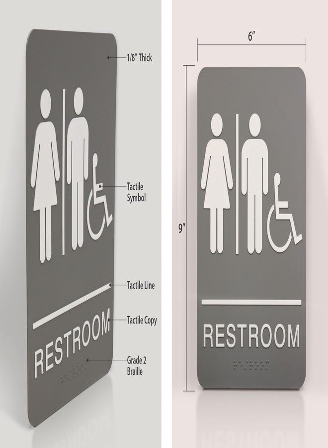 هيد لاين لافتة Headline Sign 5222، لافتة حمام مُجهزة لذوي الاحتياجات الخاصة (ADA) مع كتابة برايل من الدرجة الثانية ورسومات بارزة، مقاس 6 بوصات × 9 بوصات، لون رمادي فاتح/أبيض، صنع في الولايات المتحدة الأمريكية - Image 2