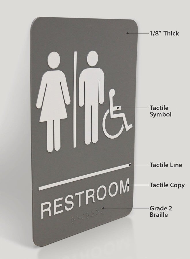 هيد لاين لافتة Headline Sign 5222، لافتة حمام مُجهزة لذوي الاحتياجات الخاصة (ADA) مع كتابة برايل من الدرجة الثانية ورسومات بارزة، مقاس 6 بوصات × 9 بوصات، لون رمادي فاتح/أبيض، صنع في الولايات المتحدة الأمريكية - Image 5