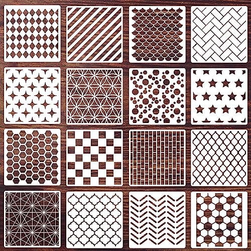 SUNVERSE Geometric Stencils for Crafts Reusable Texture Stencils Layering Stencil for Painting on Wood Wall Scrapbooking Furniture Fabrics - Image 1
