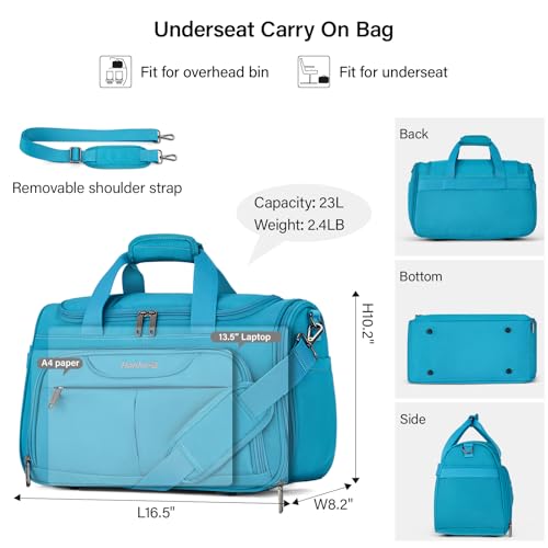 Hanke Foldable Underseat Carry On luggage Bag Travel Tote Bag for Women Men Personal Item Travel Bag Softside Lightweight Luggage Bags for Travel Flight Crew Overnight WeekenderCaribbean Blue - Image 3
