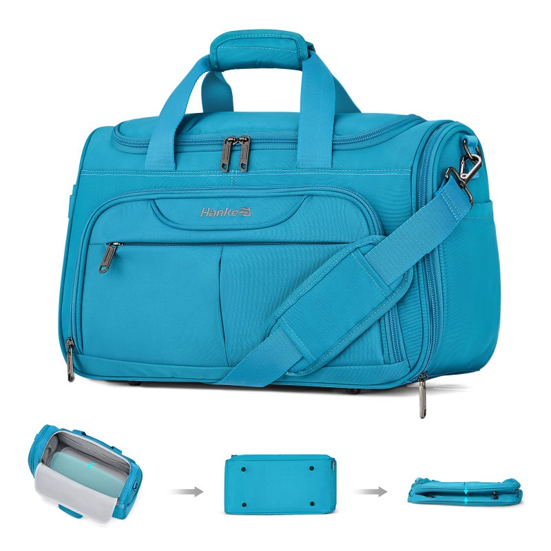 Hanke Foldable Underseat Carry On luggage Bag Travel Tote Bag for Women Men Personal Item Travel Bag Softside Lightweight Luggage Bags for Travel Flight Crew Overnight WeekenderCaribbean Blue - Image 2