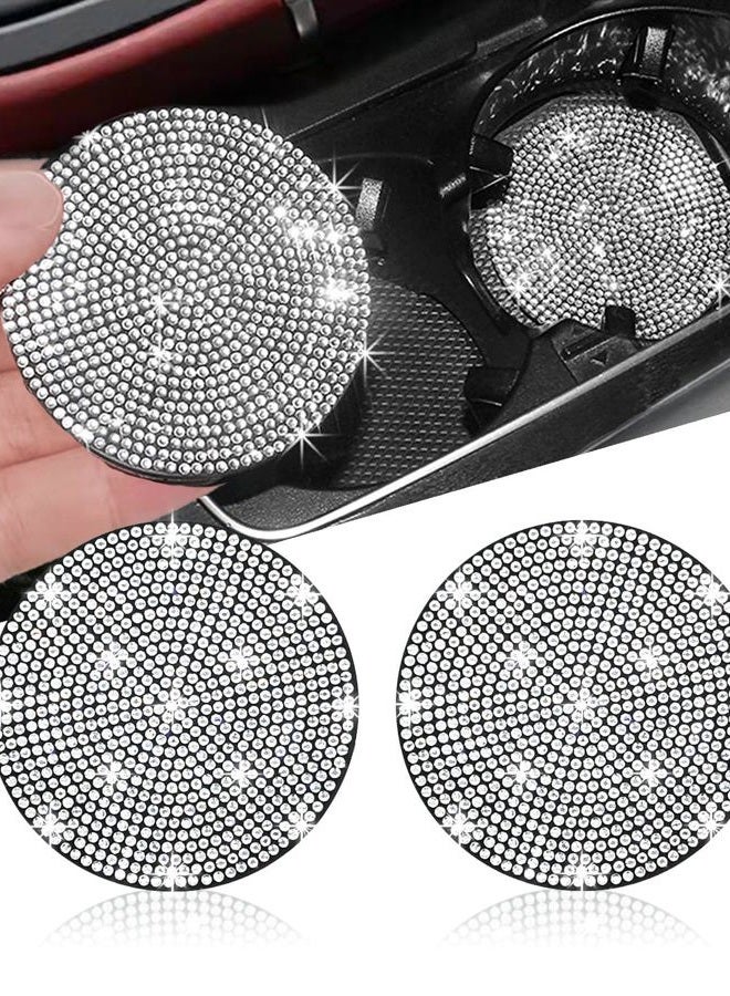 NBTEPEM 2pcs Bling Car Cup Holder Coaster, 2.75 inch Anti-Slip Shockproof Universal Fashion Coasters Insert Crystal Rhinestone Automotive Interior Accessories for Women (2 pcs, White) - Image 1