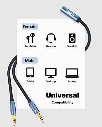 MillSO Headset Splitter, CTIA 3.5mm 2 Male to 1 Female Headphone Adapter with Separate Microphone and Headphone Jack for Gaming Headset to PC - 30CM/12inch - Image 3