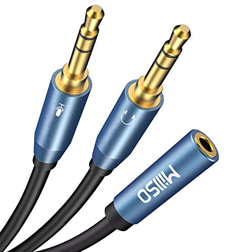 MillSO Headset Splitter, CTIA 3.5mm 2 Male to 1 Female Headphone Adapter with Separate Microphone and Headphone Jack for Gaming Headset to PC - 30CM/12inch - Image 1