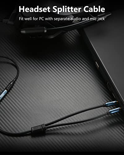 MillSO Headset Splitter, CTIA 3.5mm 2 Male to 1 Female Headphone Adapter with Separate Microphone and Headphone Jack for Gaming Headset to PC - 30CM/12inch - Image 2