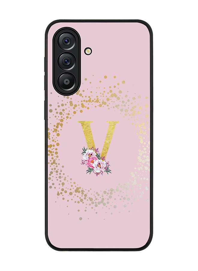Stylizedd For Samsung Galaxy A56 5G Case,Slim fit Camera Protection, Shockproof Thin Phone cover  - Custom Monogram Floral - V  (Pink ) - Image 1