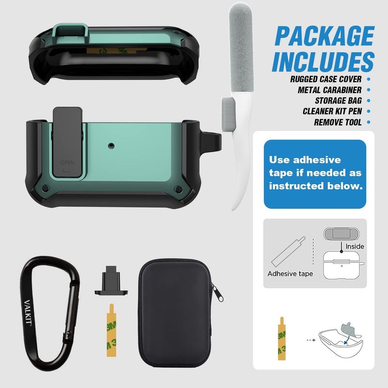 Valkit for Airpods Pro Case Cover with Lock, Military Armor Series Full-Body AirPod Pro Case with Keychain Cool Air Pod Pro Shockproof Protective Case for AirPods Pro 2019, Black/Green - Image 5